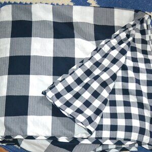 Pottery Barn Buffalo Check Gingham Navy Blue QUEEN Reversible Duvet Cover